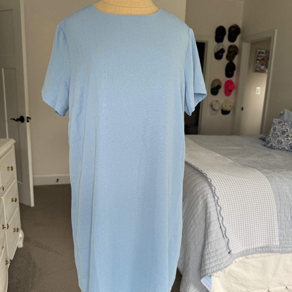 Lulu's Oxford Blue Shift Dress Zipper Down Back Cotton Blend Size M